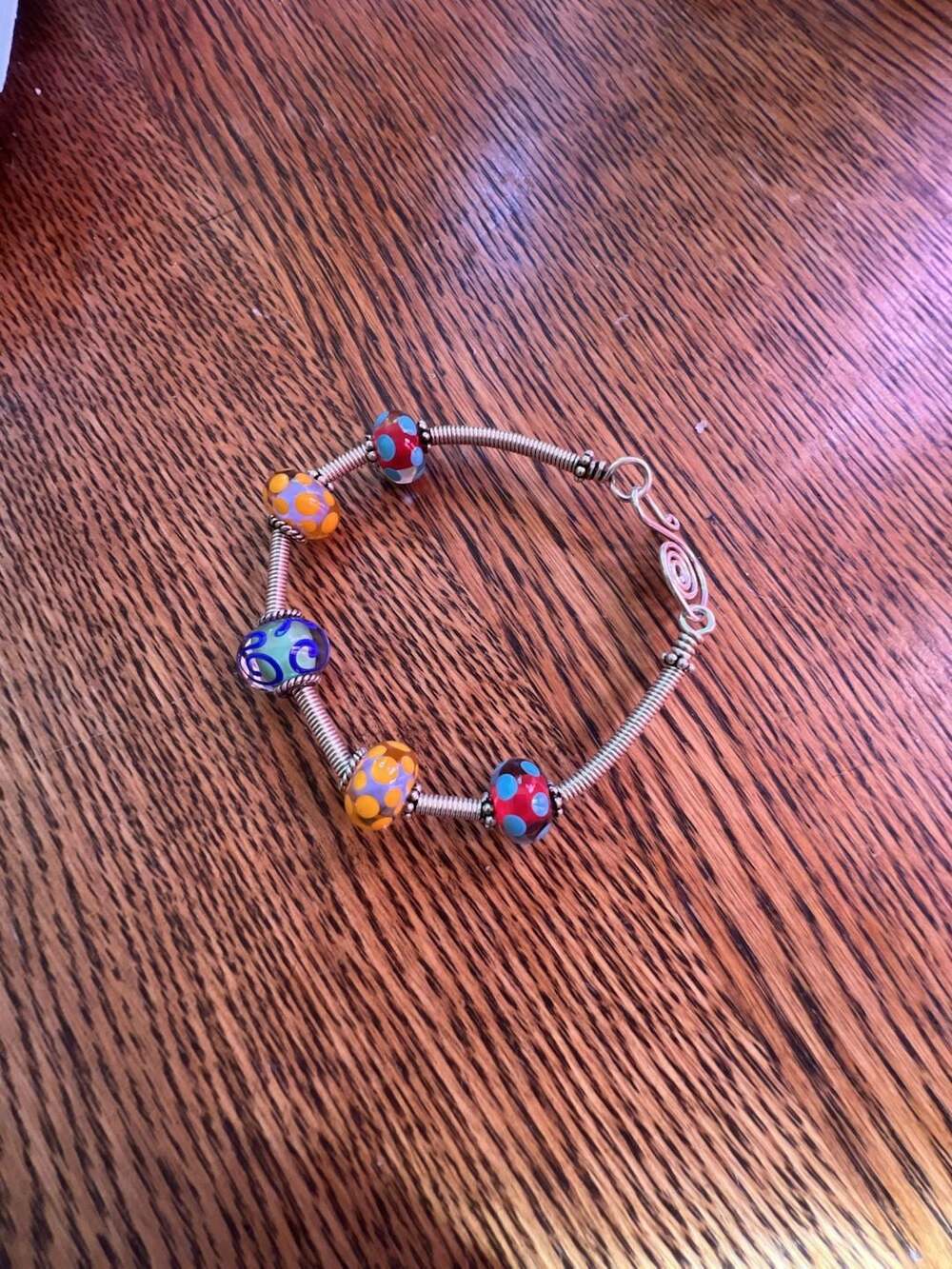 Handmade Artisan Wire Wrapped Lampwork Bead Bracelet